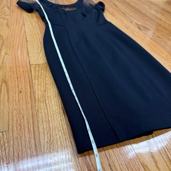 White House Black Market Black Short Sleeve Sheath Dress with Sheer Lace Accent - Picture 5 of 10